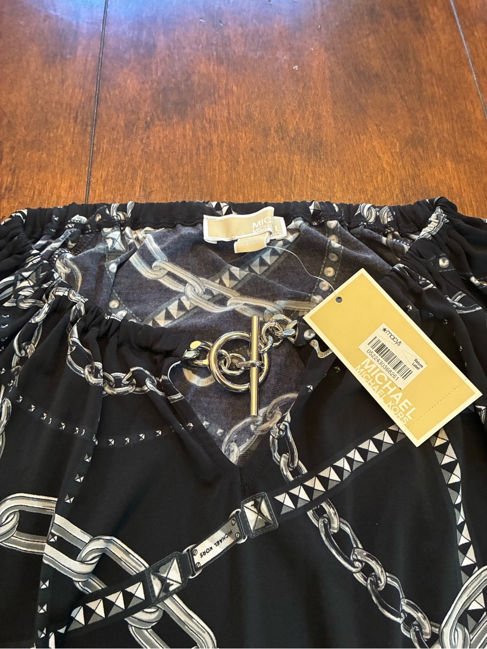 MICHAEL Michael Kors Black Long-Sleeve Top with Chain Print - Picture 2 of 4